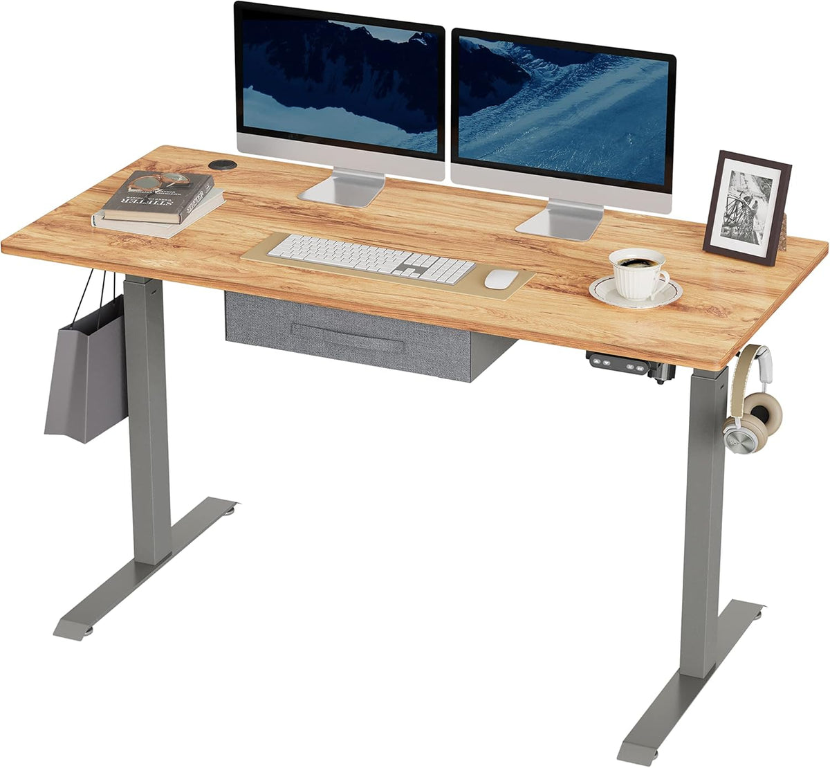White Frame 55x24 Inches Electric Standing Desk with Drawers C591