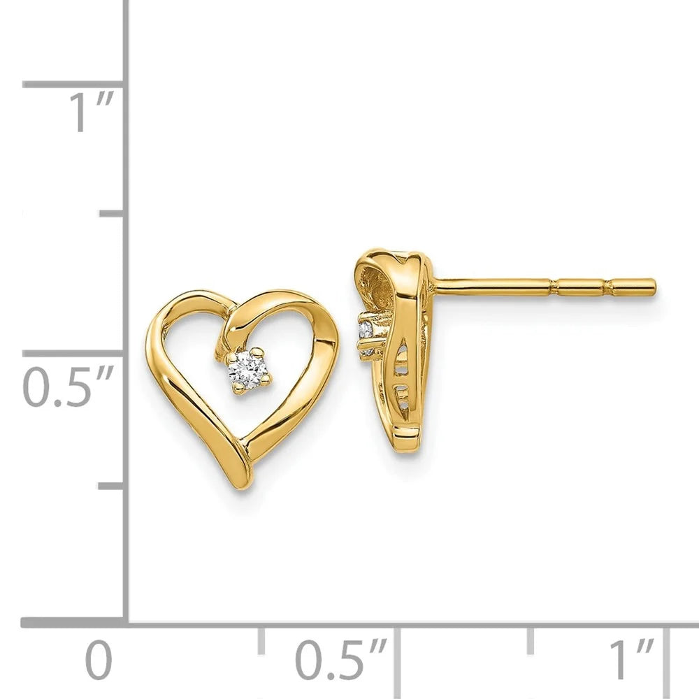 14k Yellow Gold Diamond Heart Stud Earrings P78535