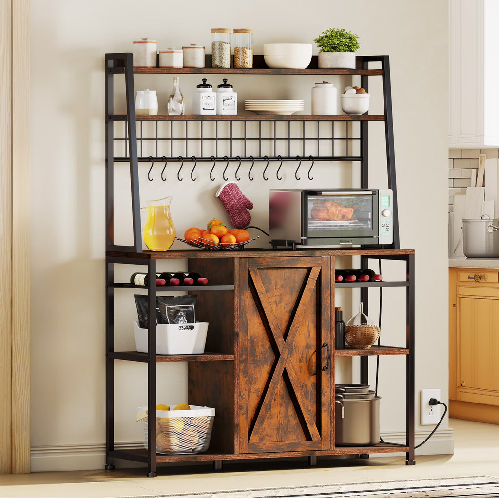 6-Tier Kitchen Microwave Oven Stand with Storage Cabinet and Wine Shelf Z10341