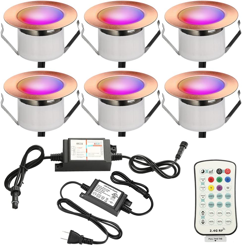 10 Pc Low Voltage LED Deck Light Kit RGB & Warm White Stainless Steel Waterproof In-ground Light E106786