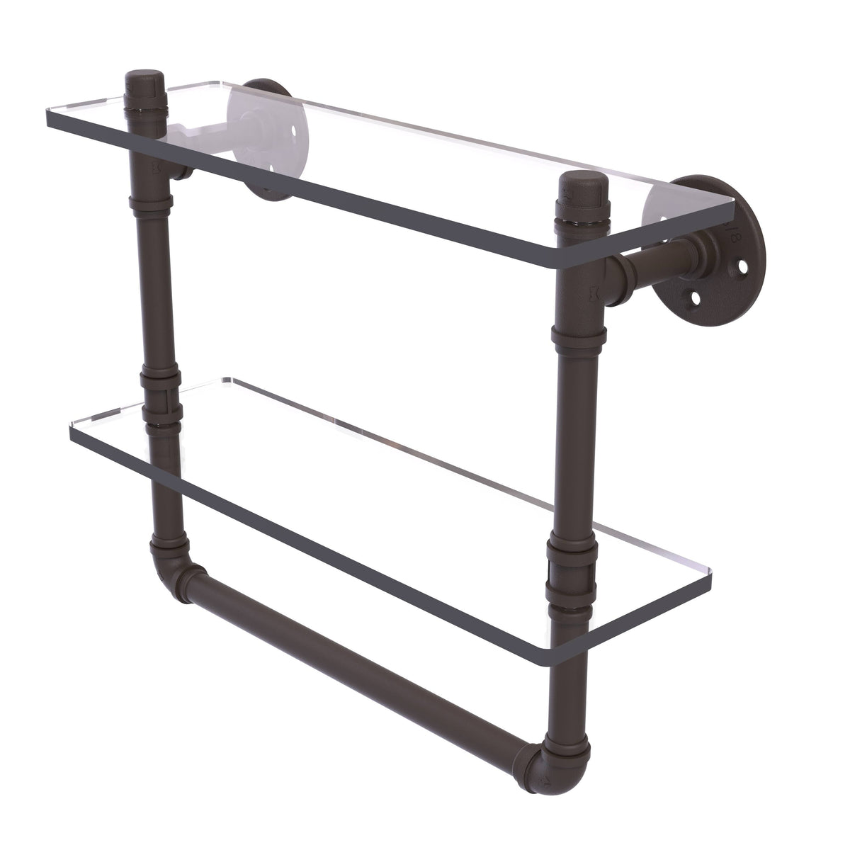 16 in. Oil Rubbed Bronze Glass Shelf with Towel Bar I702132