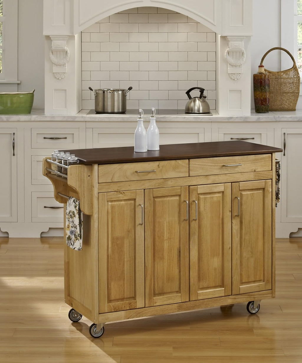 Natural 4 Door Cabinet Kitchen Cart with Gray Granite Top P643528