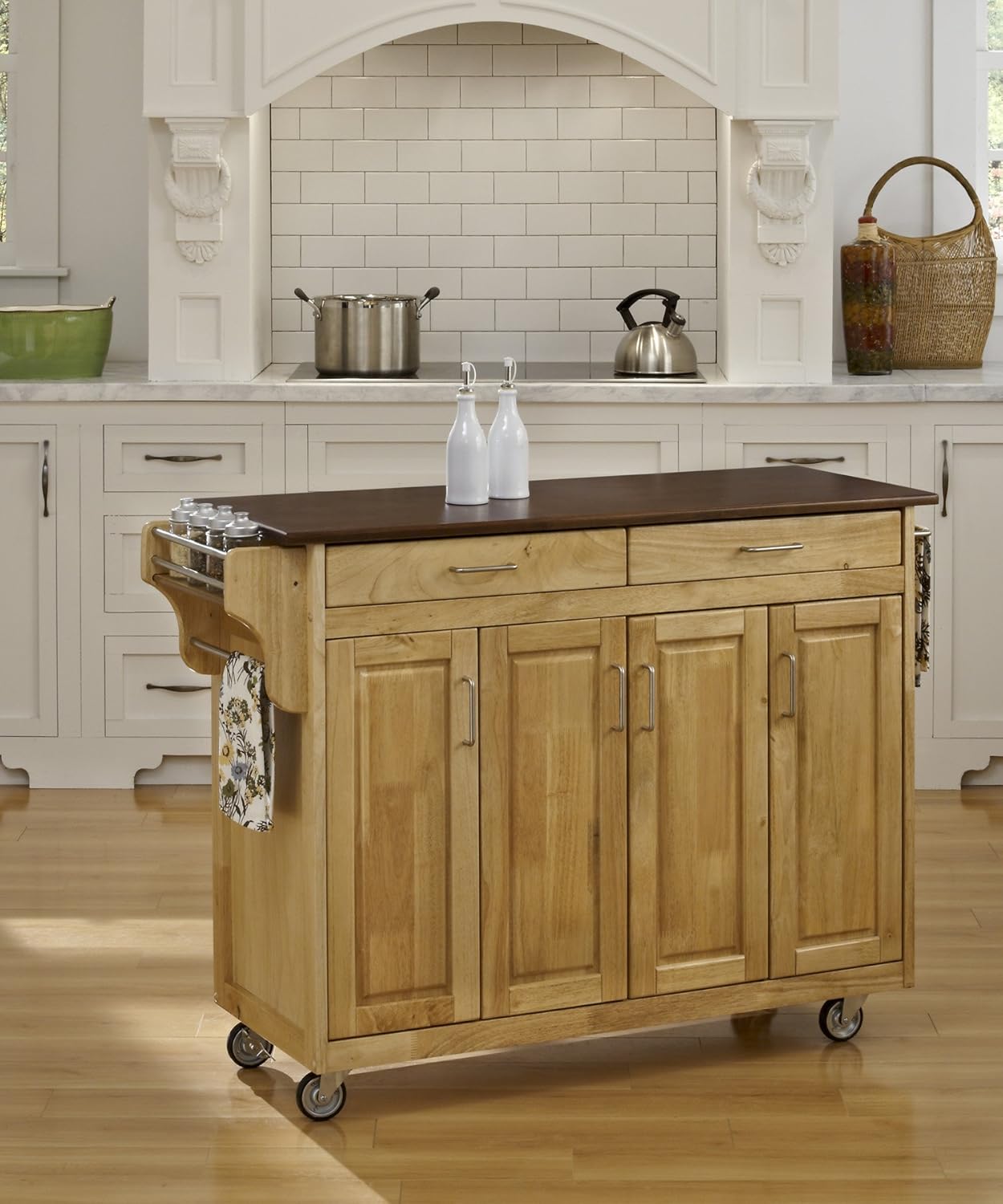 Natural 4 Door Cabinet Kitchen Cart with Gray Granite Top P643528