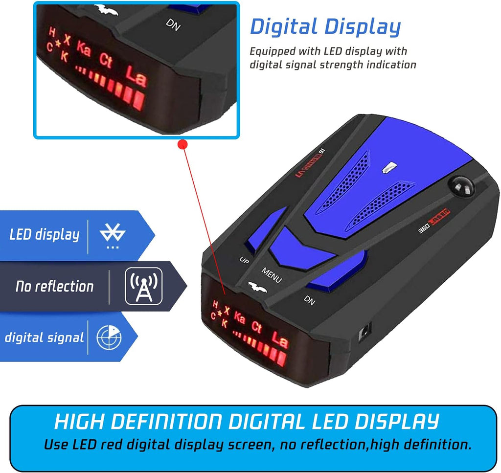 Blue LED Display Radar Detector with Voice Prompt Speed Alarm N435
