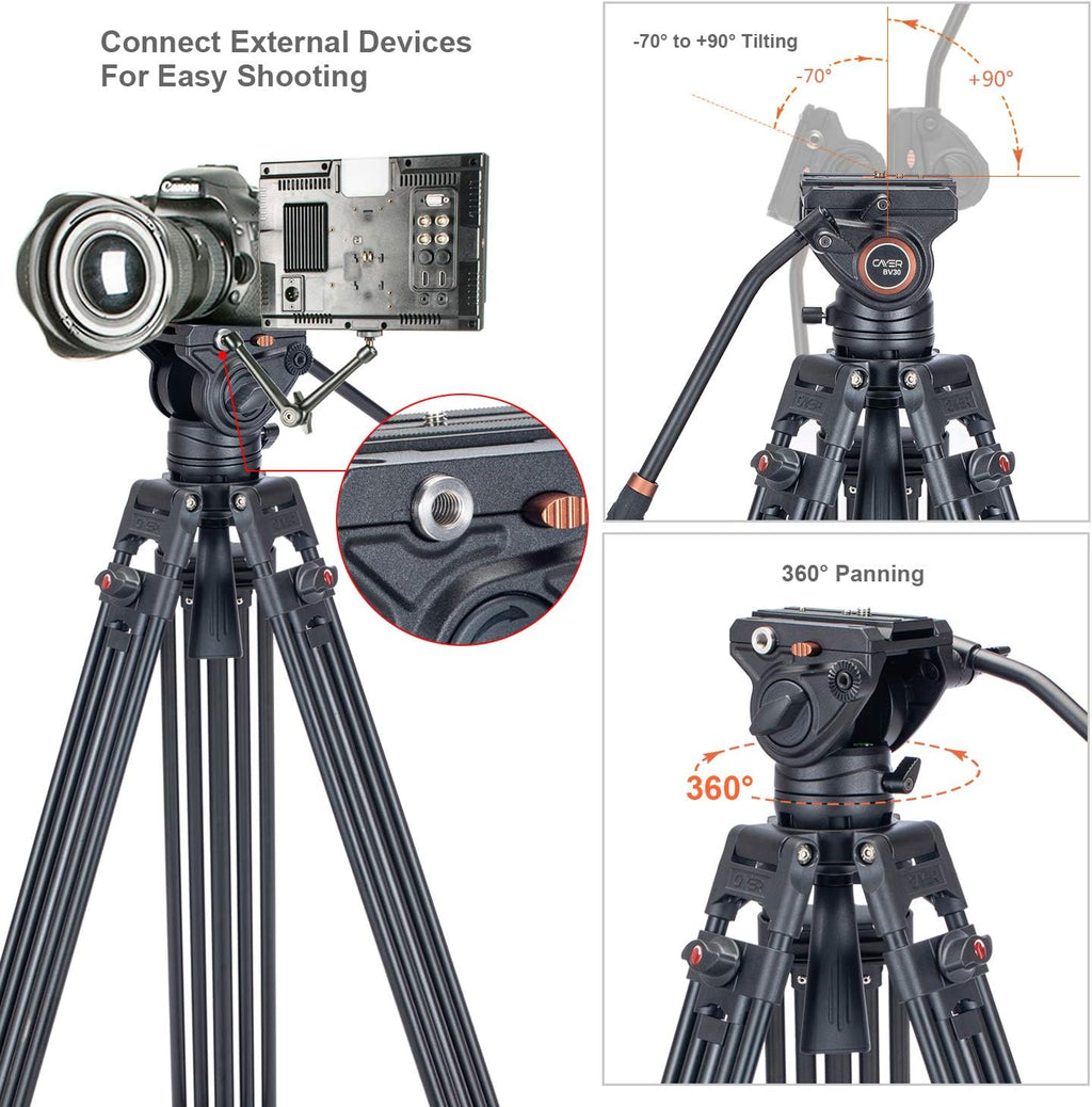 Heavy Duty 64 inches Aluminum Video Tripod with Fluid Head V1299