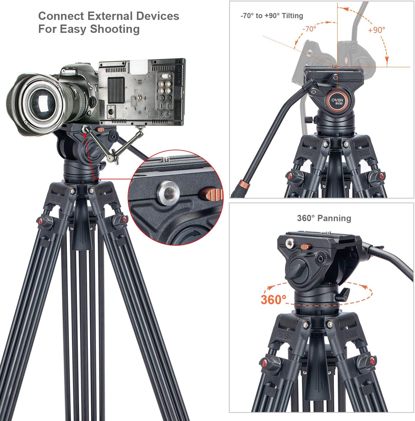 Heavy Duty 64 inches Aluminum Video Tripod with Fluid Head V1299