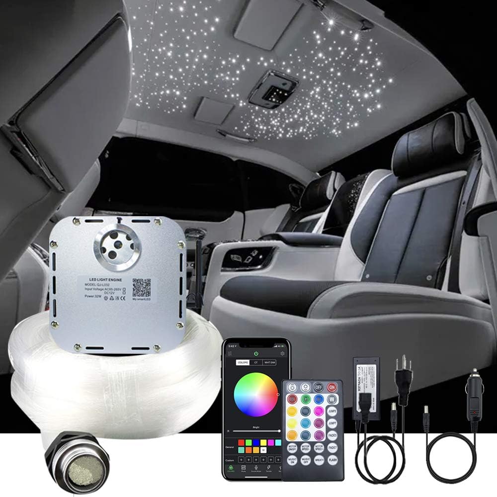 32W RGBW Fiber Optic Lights Kit Star Ceiling Sky Light 16.4ft/5m 1330pcs Mixed Fibers X88839