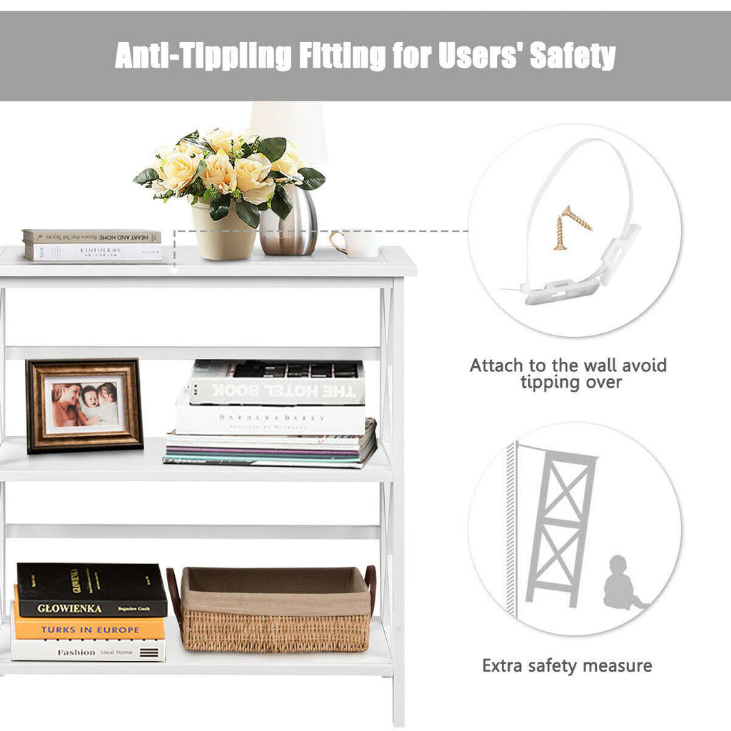3-Tier White Wooden Open Shelf Bookcase Q54876
