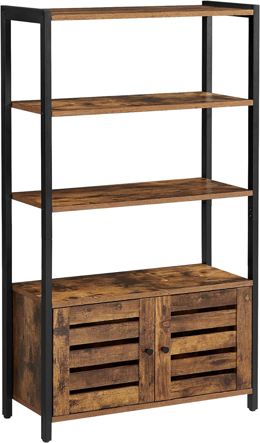 Rustic Brown Bookshelf with 3 Shelves and 2 Doors K906263