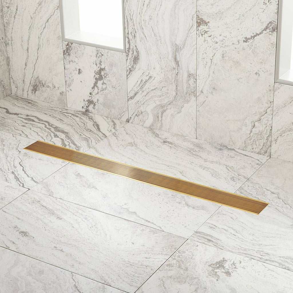 Polished Brass Linear Shower Drain with Drain Flange I5843