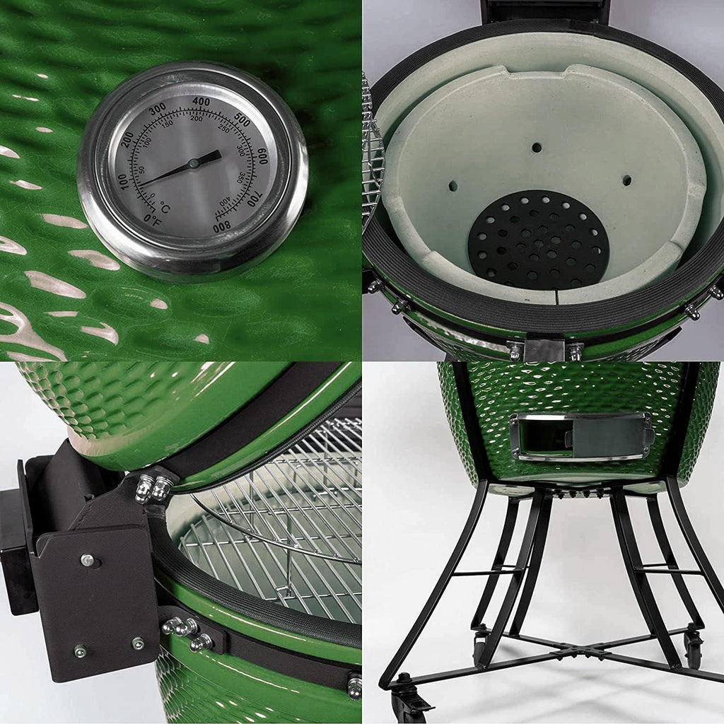 Green Ceramic Barbecue Charcoal Grill with Side Table U176