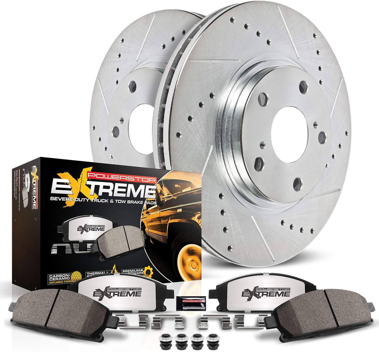 Drilled/Slotted Brake Rotors Carbon-Fiber Ceramic Brake Pads Calipers C44738