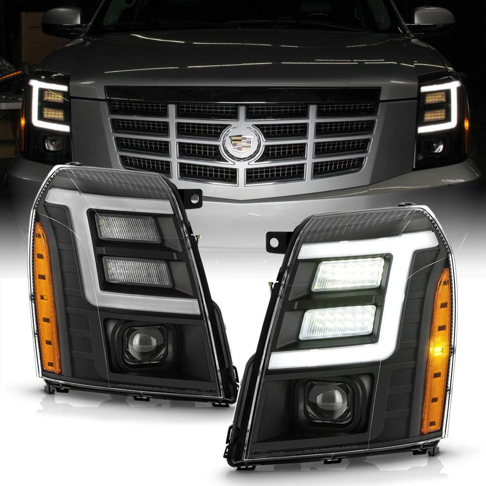 Chrome LED Tube DRL Projector Headlights Pair Set P717