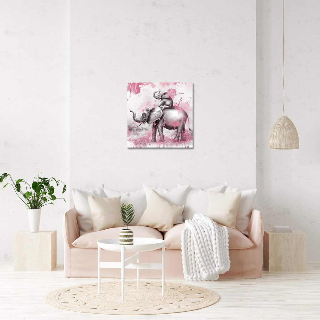 Pink and Grey Elephant Canvas Wall Art 24x24 Inch H662019