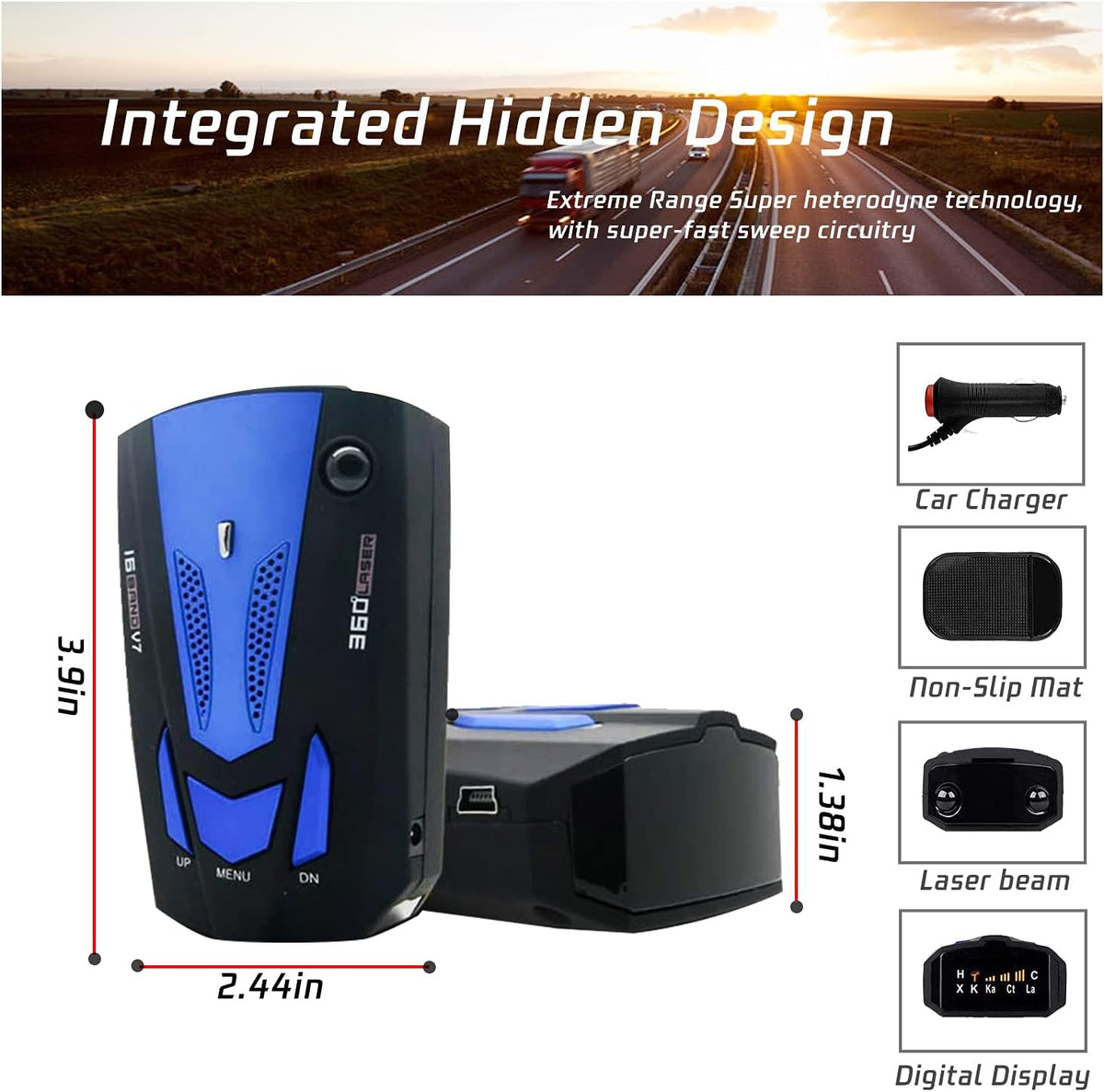 Blue LED Display Radar Detector with Voice Prompt Speed Alarm N435