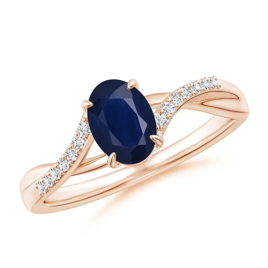 Oval Blue Sapphire Bypass Solitaire Ring D7705