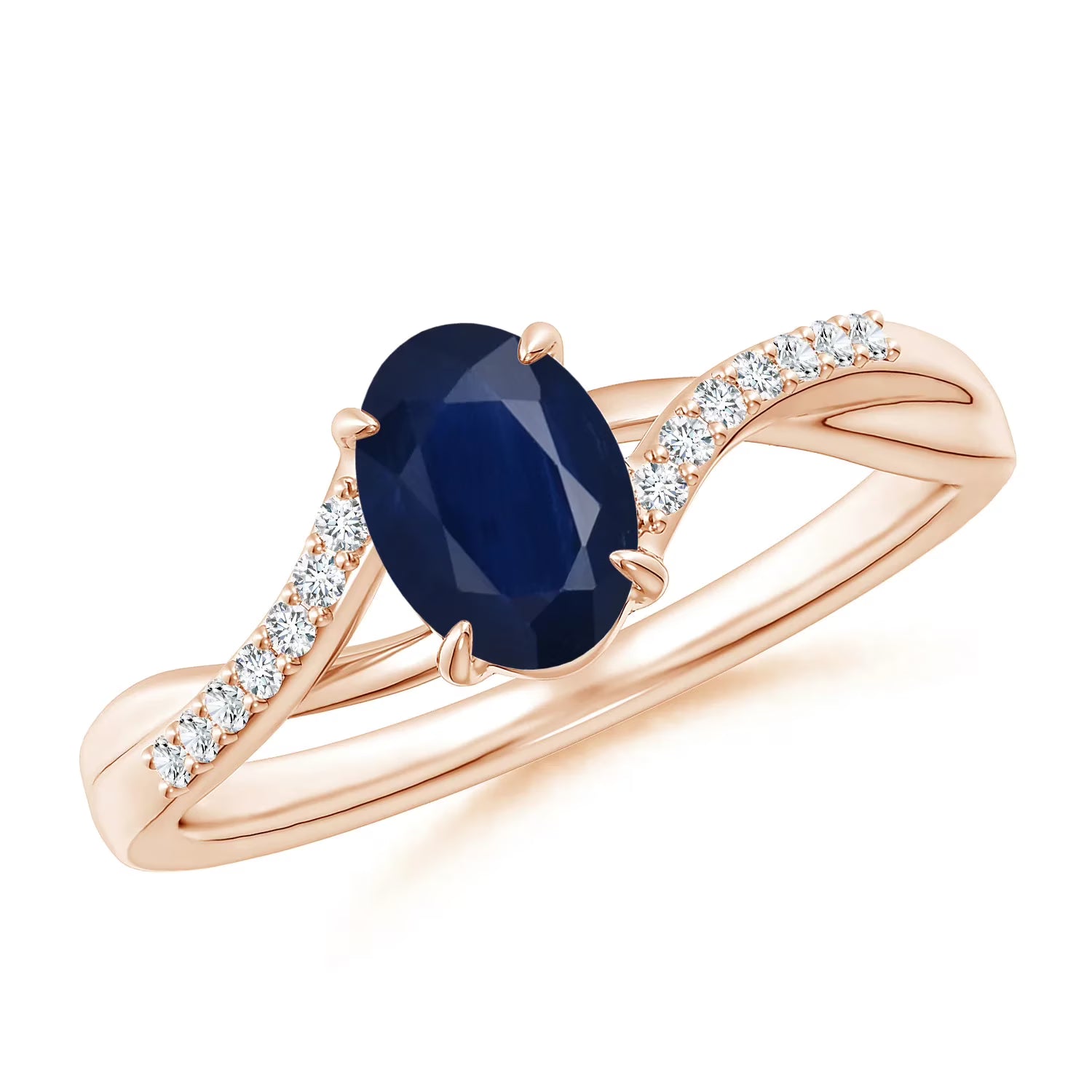 Oval Blue Sapphire Bypass Solitaire Ring D7705