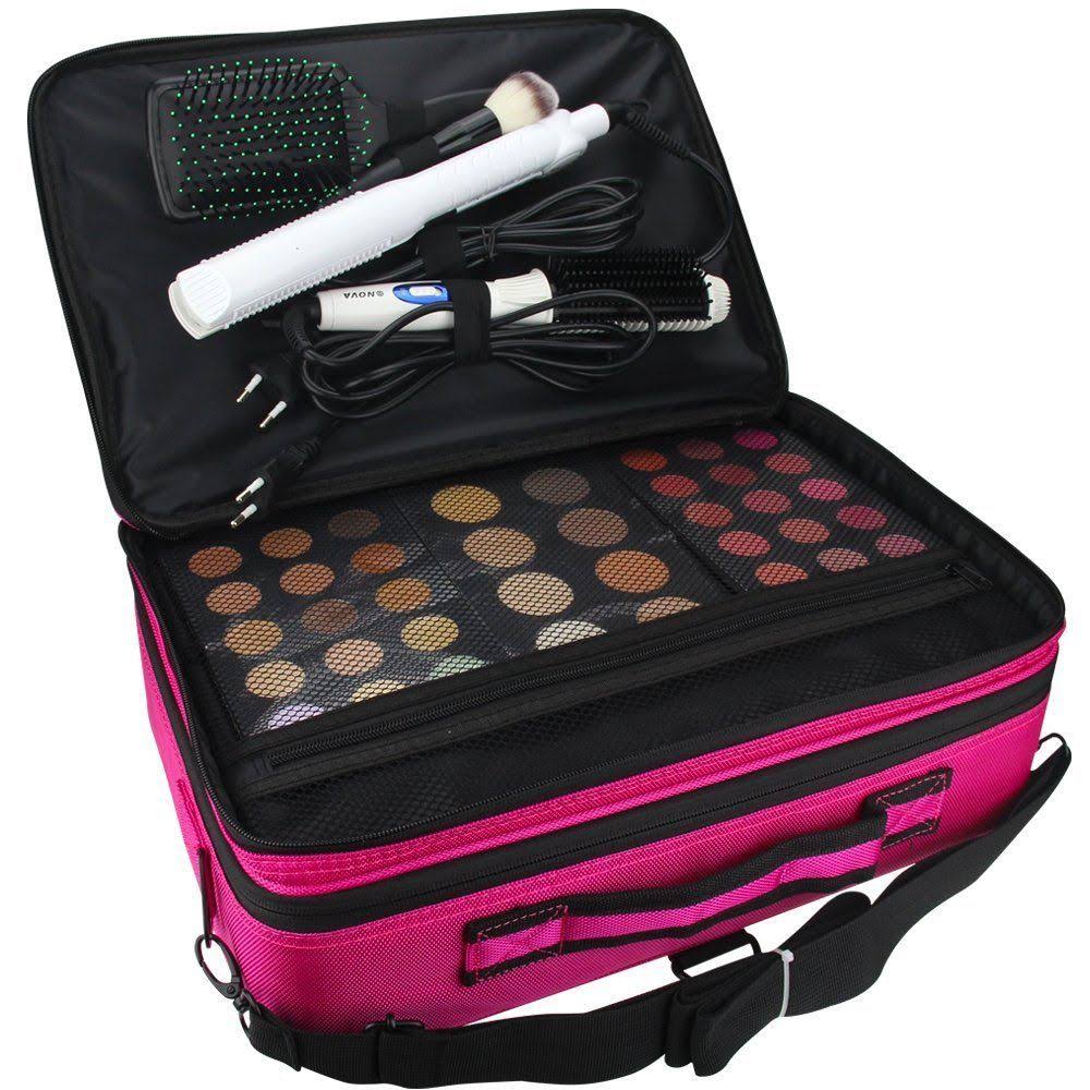 3 Layer Makeup Train Case Cosmetic Organizer Storage Brush Box C404079