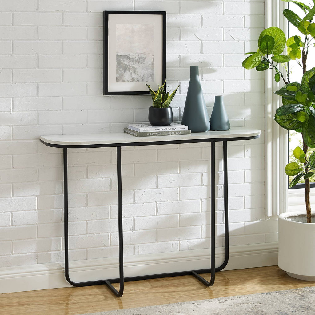 Faux White Marble Curved Console Table R477