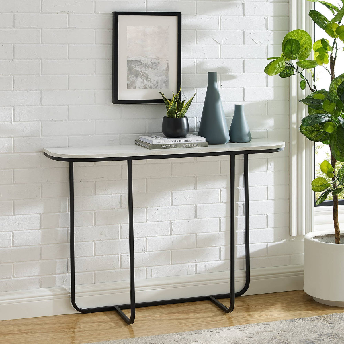 Faux White Marble Curved Console Table R477