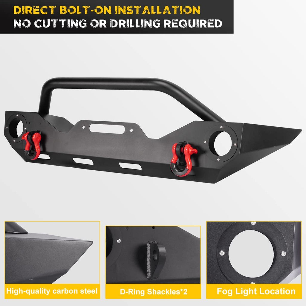 2PCS Full Width Bumper Combo with Winch Plate & LED Lights & D-rings & Fog Light Housing Q10270