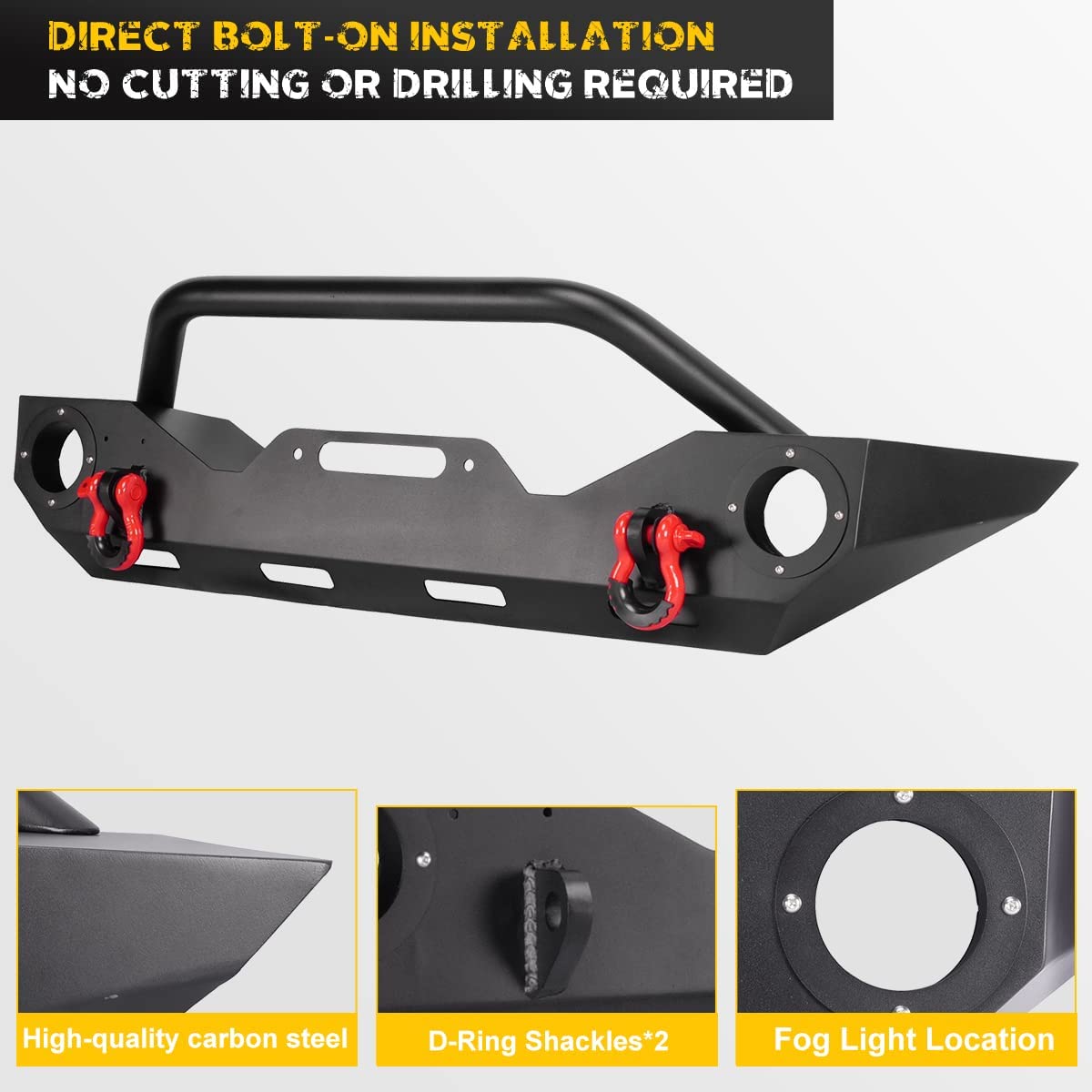 2PCS Full Width Bumper Combo with Winch Plate & LED Lights & D-rings & Fog Light Housing Q10270