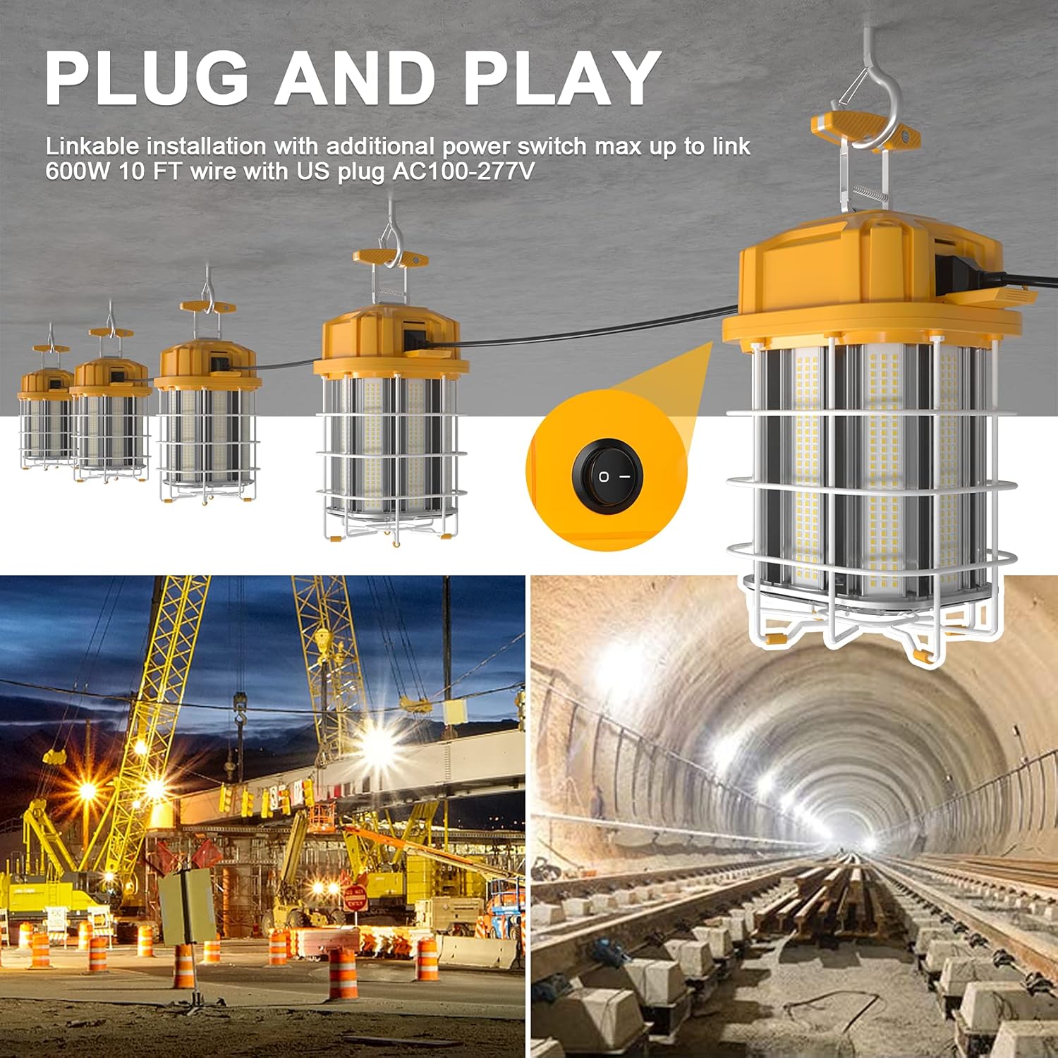 100W LED Construction Work Light 5000K Daylight with Hanging Hook Y825447