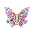 Simulated Pink Sapphire Butterfly Ring With CZ Accents in 2-Tone Sterling Silver W79285