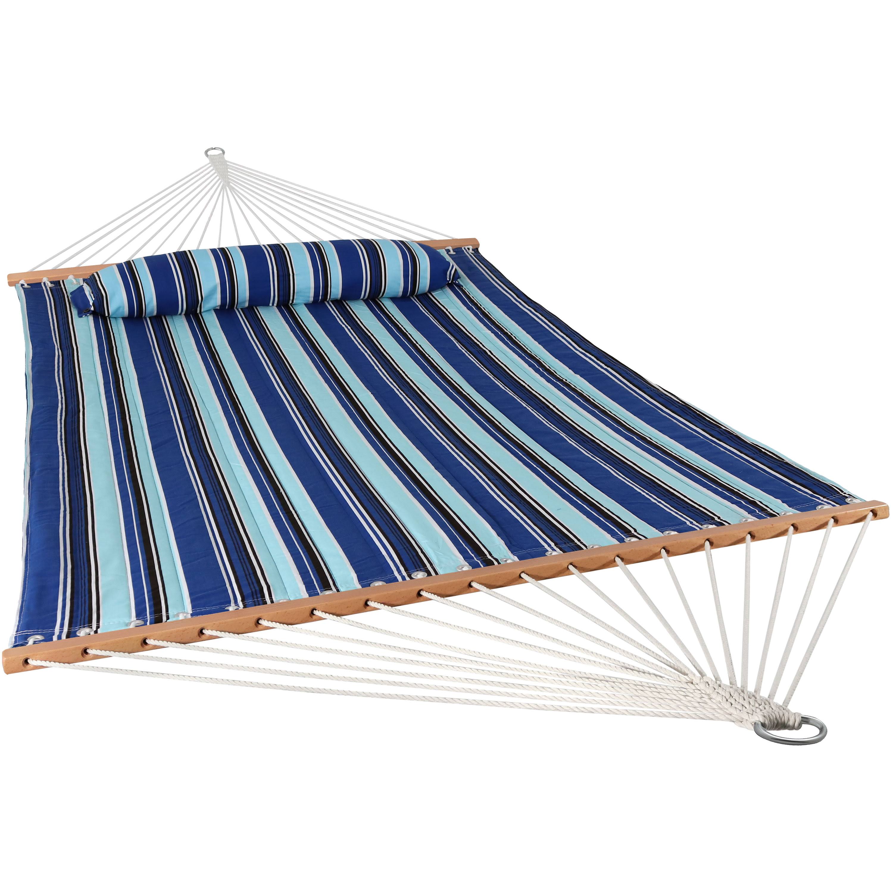 2-Person Quilted Fabric Spreader Bar Hammock and Pillow R498