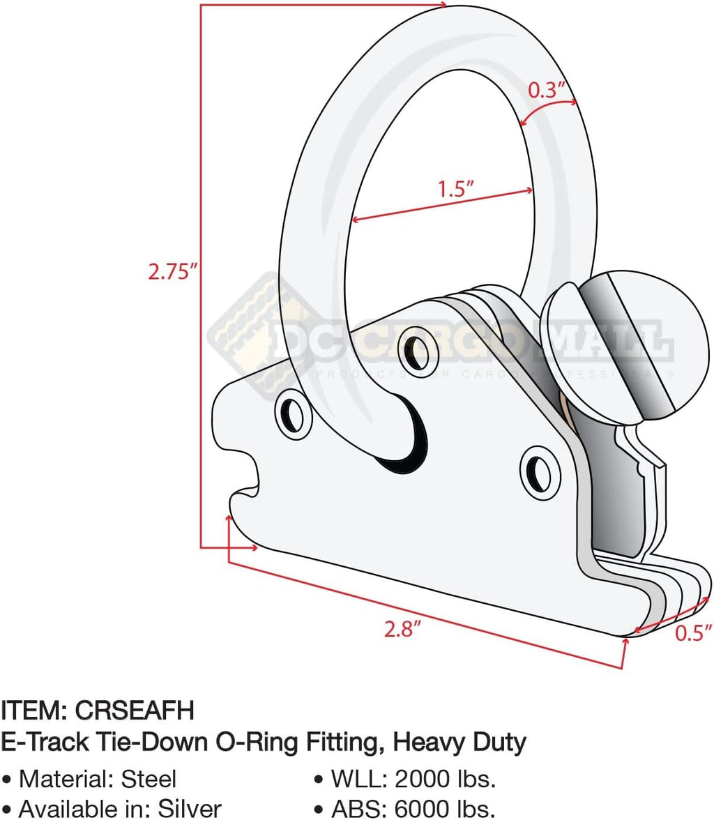 20 Heavy Duty Steel E-Track O-Ring Tie-Down Anchors with Spring Fittings D63474