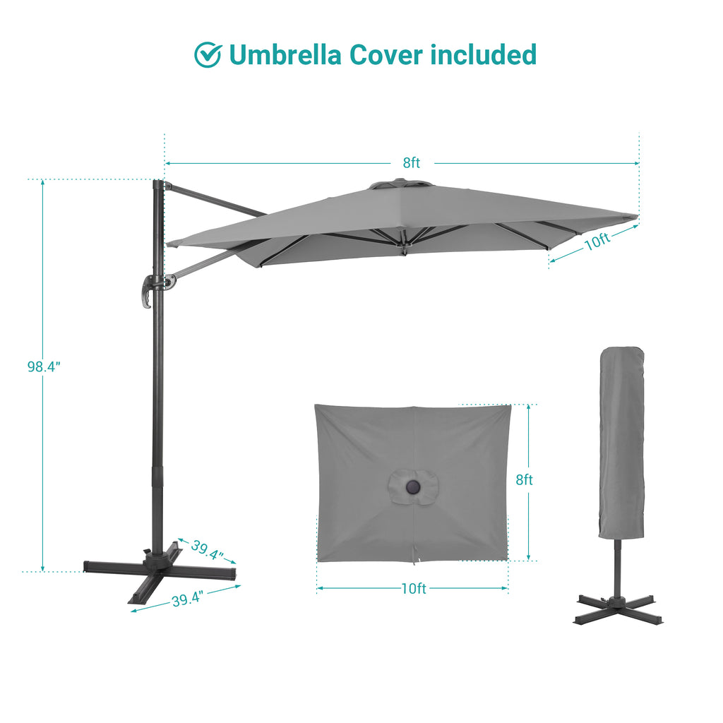10×8FT Cantilever Patio Umbrella, Gray I990