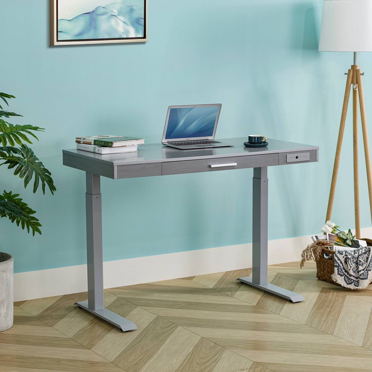 Rectangular Gray Standing Desk with Adjustable Height T8599