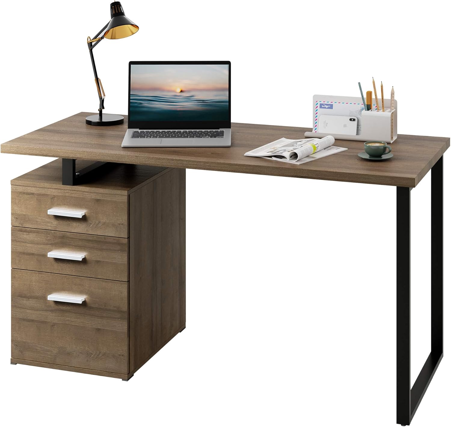 55 inch Computer Desk with Drawer and Reversible File Cabinet F26958