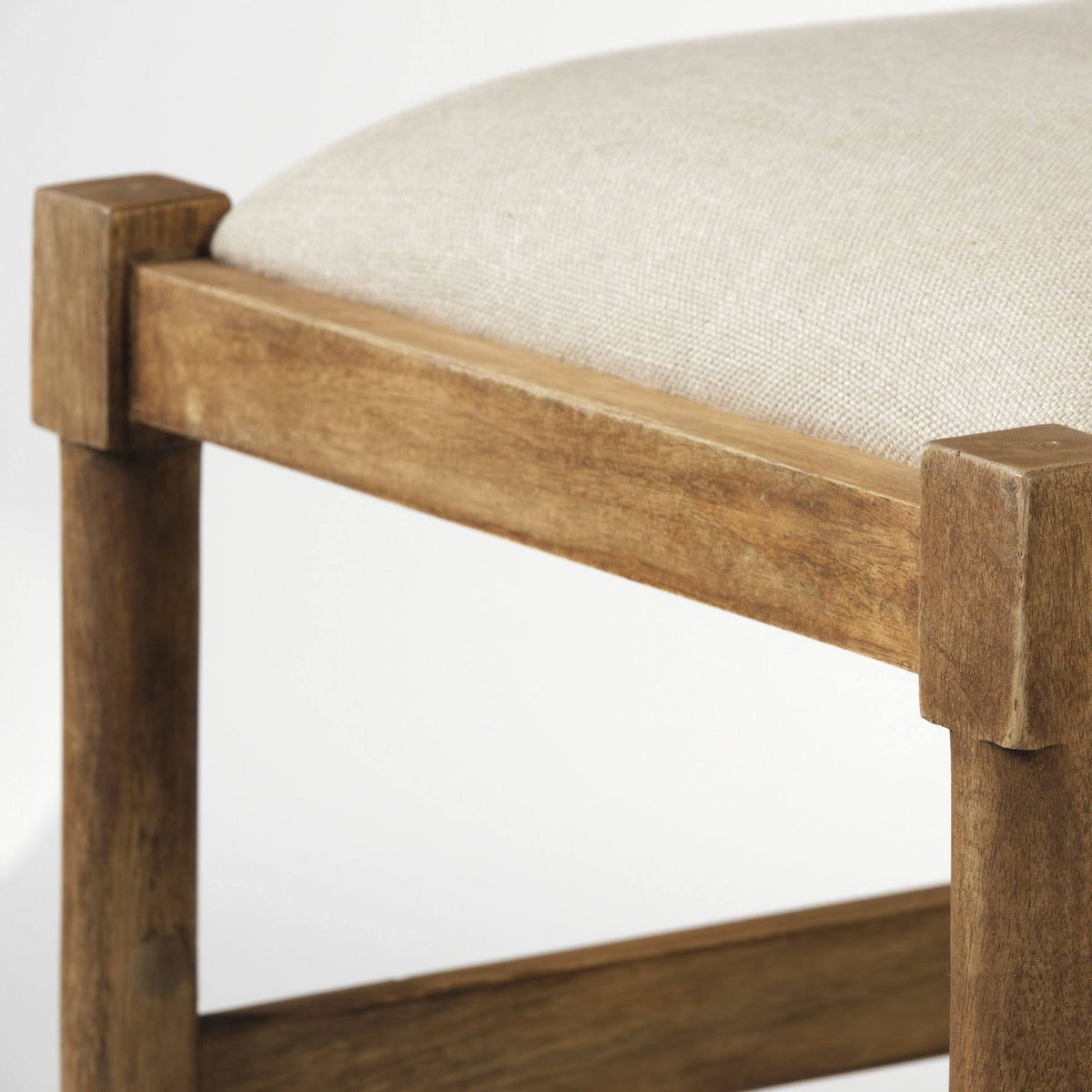 Cream Upholstered Seat Brown Wood Base Stool M56633
