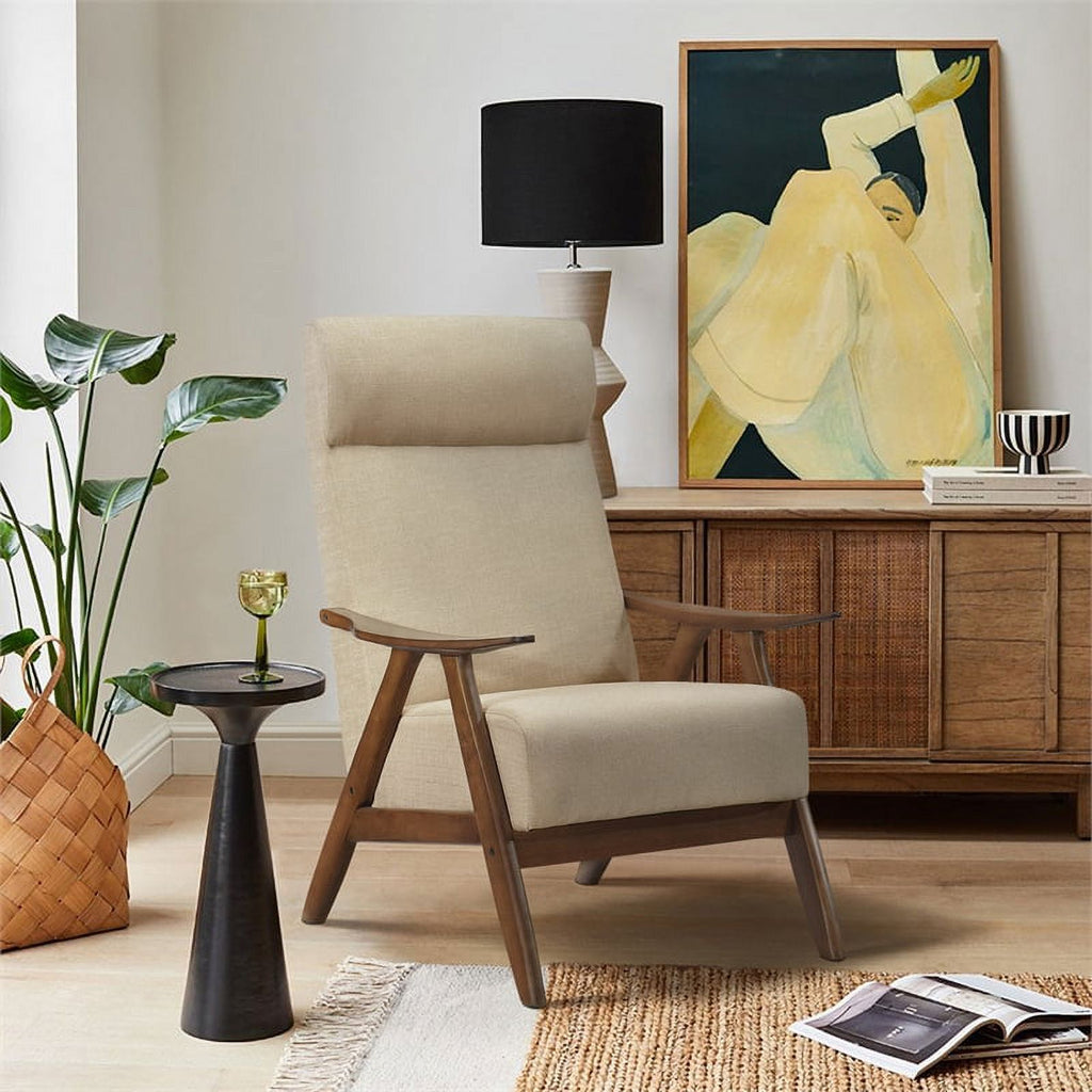 Brown Solid Wood and Fabric Accent Chair F17350