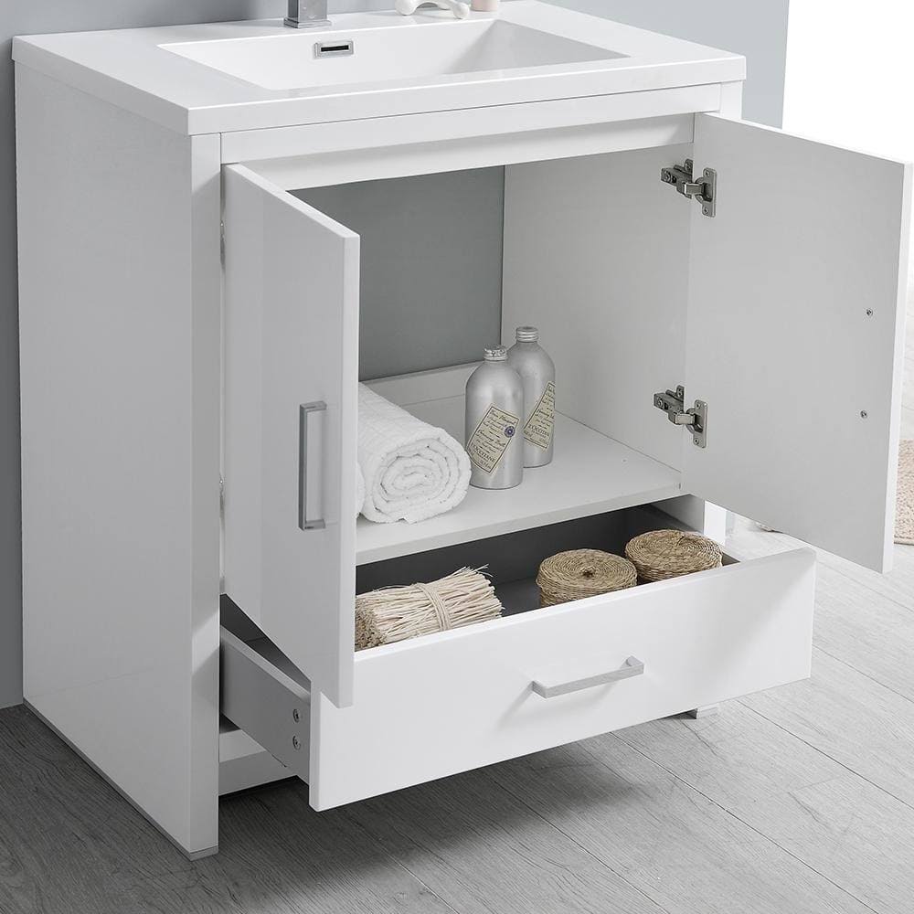 Glossy White Free Standing Bathroom Cabinet with Integrated Sink K8032
