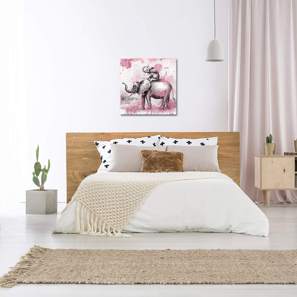 Pink and Grey Elephant Canvas Wall Art 24x24 Inch H662019