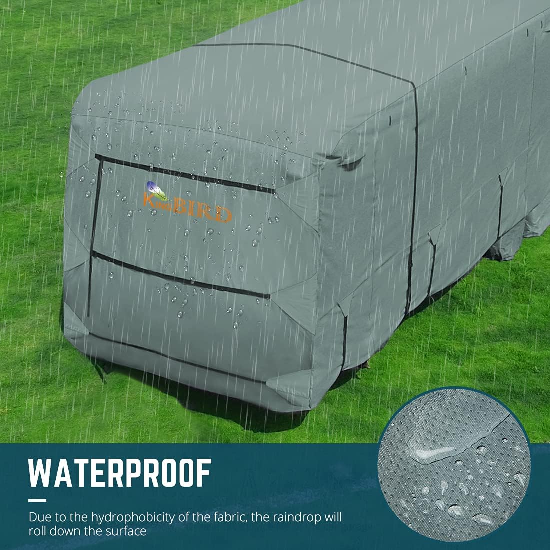Extra-Thick 4 Layers Travel Trailer RV Cover with 2Pcs Extra Straps & 4 Tire Covers H603