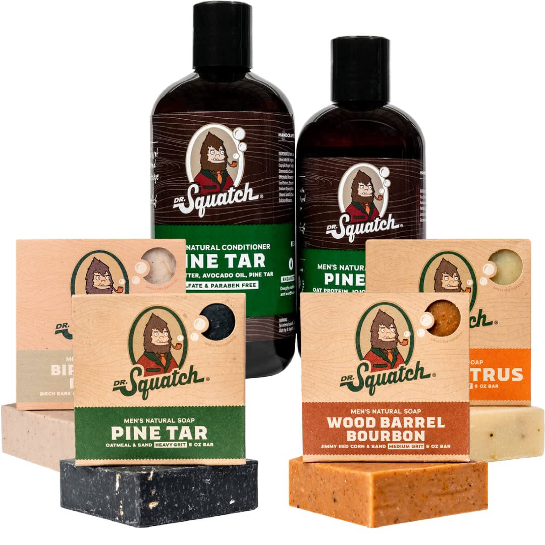 Men's Natural Bar Soap Pine Tar Bar Soap and Pine Tar Hair Care Shampoo and Conditioner Pack of 2 N832148