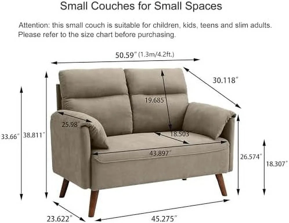 50.6" Small Loveseat Sofa with Back Cushions and Wood Legs C284219