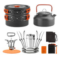 Camping Cookware Mess Kit Pot Pan Kettle Cooking Set Tableware with Spoon Fork B50131