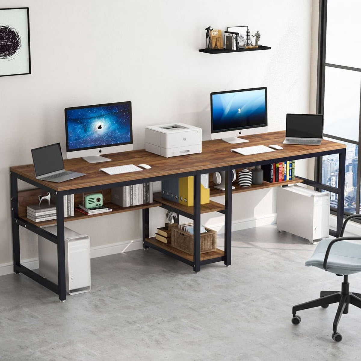 78.7 Two Person Desk with Bookshelf U959448
