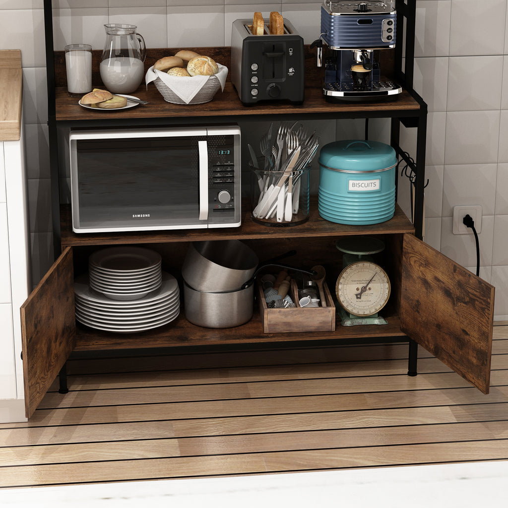 5-Tier Brown Wood Microwave Rack with Power Outlets D667960