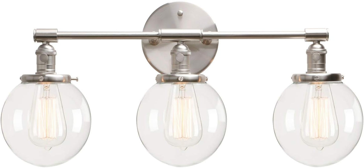 Black 3 Light Wall Sconce Light Fixture with Round Glass Canopy H3874