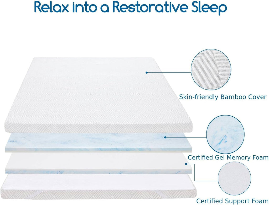 Twin 4 Inch Trifold Gel Memory Foam Mattress Topper with Breathable Cover H214325