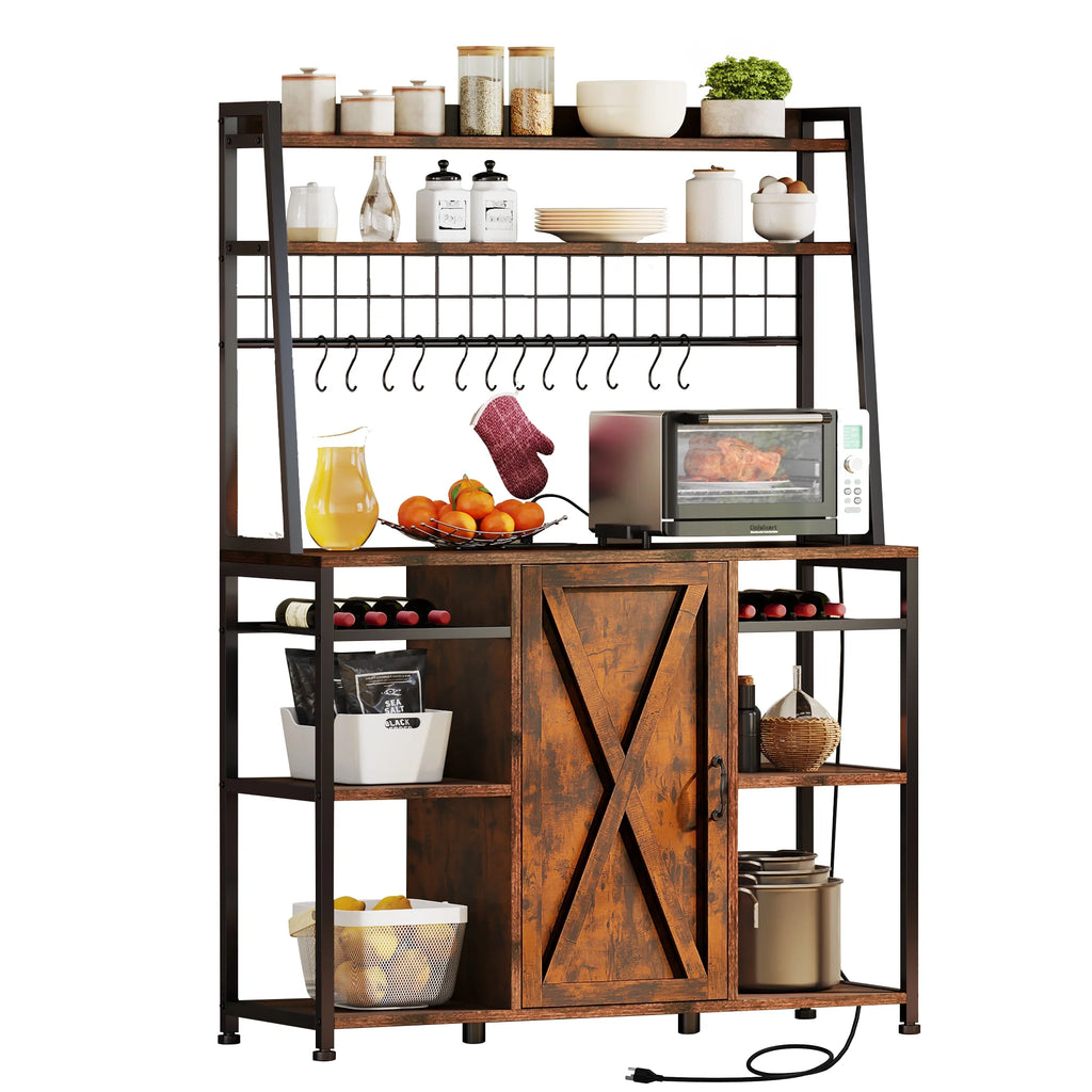6-Tier Kitchen Microwave Oven Stand with Storage Cabinet and Wine Shelf Z10341