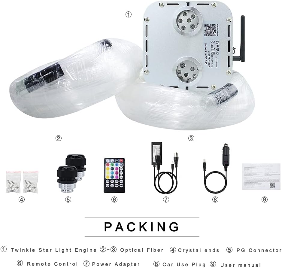 32W RGBW Fiber Optic Lights Kit Star Ceiling Sky Light 16.4ft/5m 1330pcs Mixed Fibers X88839
