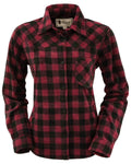 Plaid Print Long Sleeve Fleece Shacket Wine 3X I3164