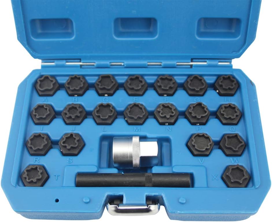 22 pc Wheel Locking Key Set Anti-Theft Lug Nut Removal E157389