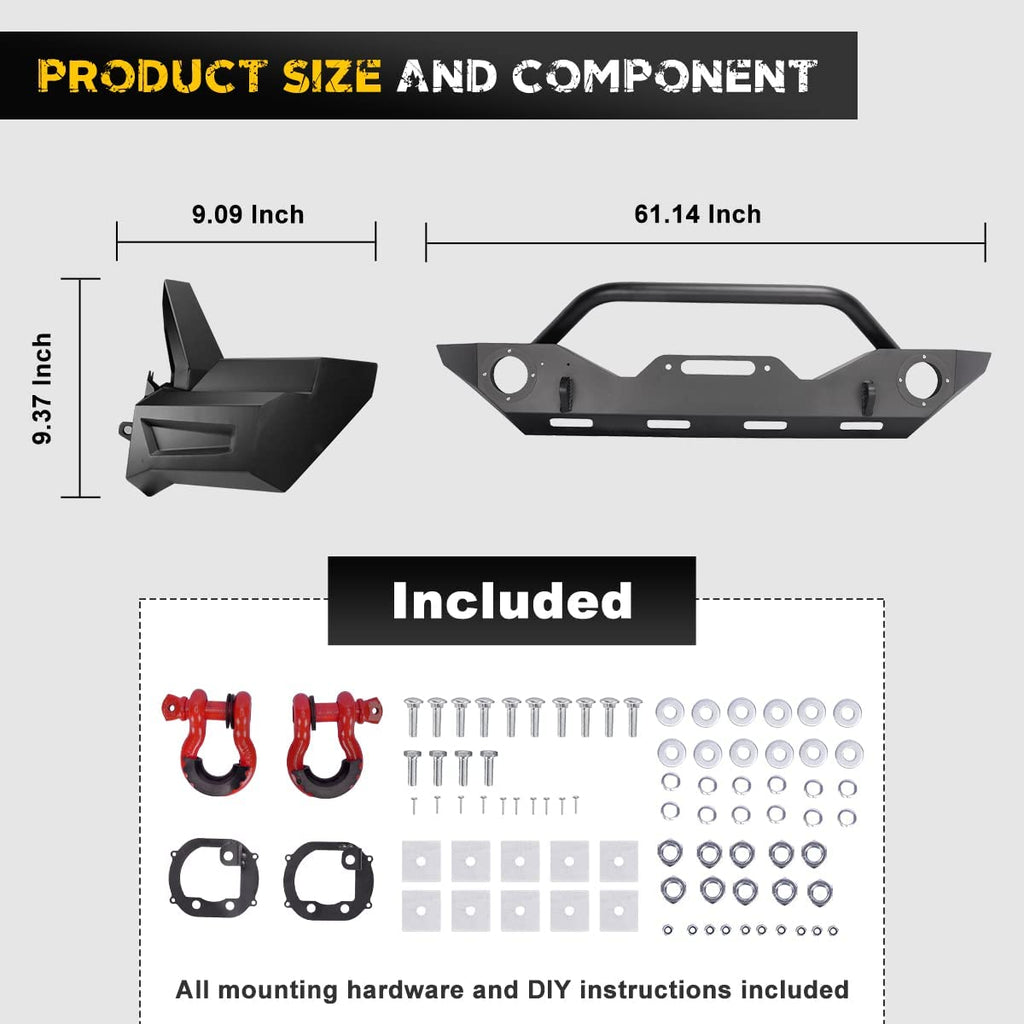 2PCS Full Width Bumper Combo with Winch Plate & LED Lights & D-rings & Fog Light Housing Q10270